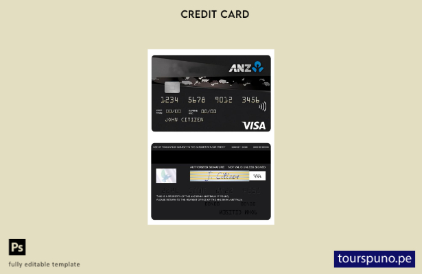 lista para imprimir plantilla de tarjeta de visa de crédito Australia ANZ Reward